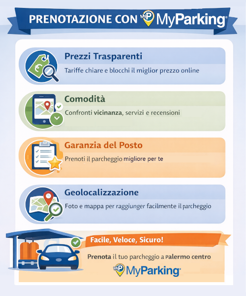 Infografica: i vantaggi della prenotazione MyParking per parcheggiare a Palermo